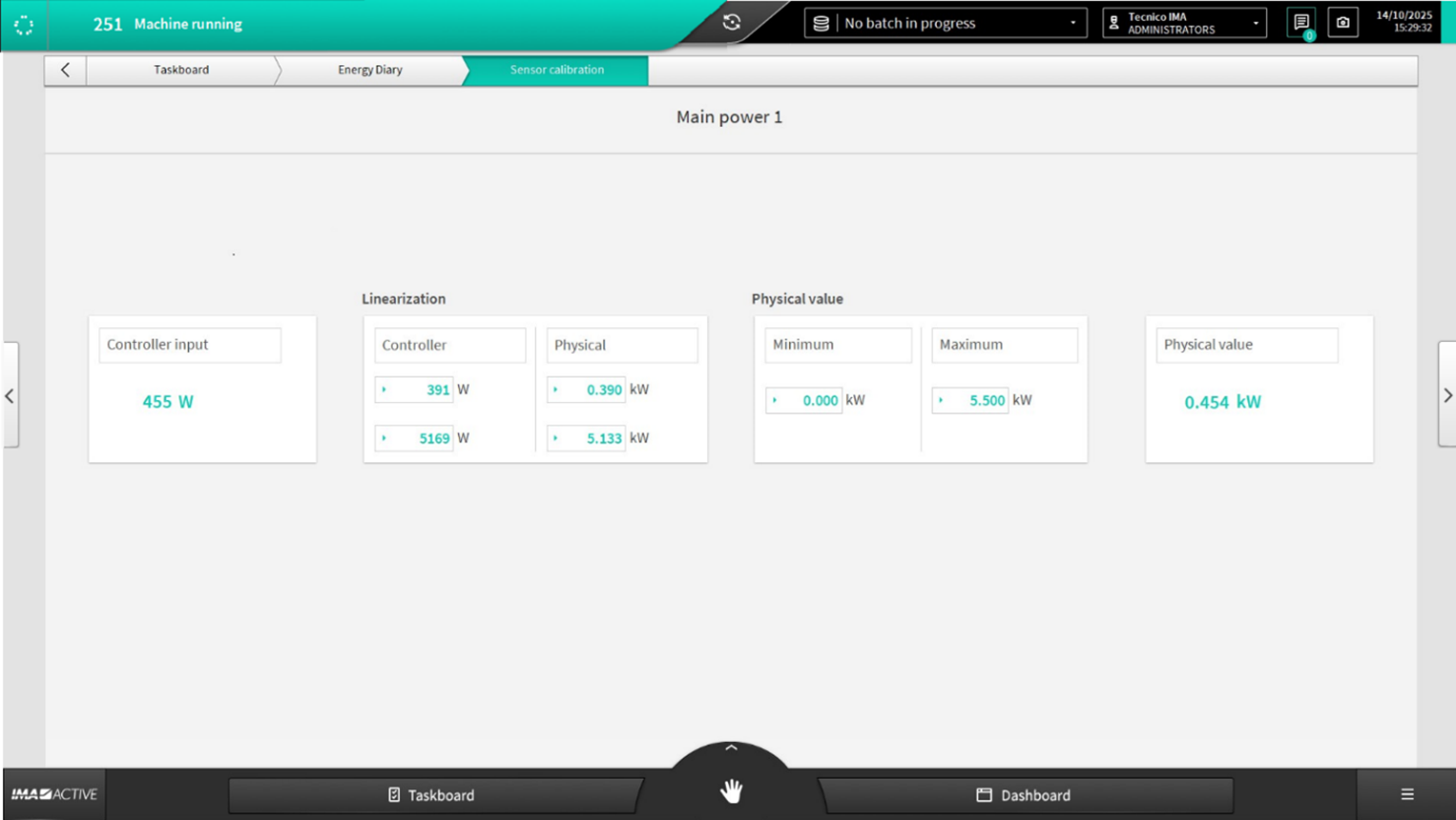 Energy Diary Sensor calibration page